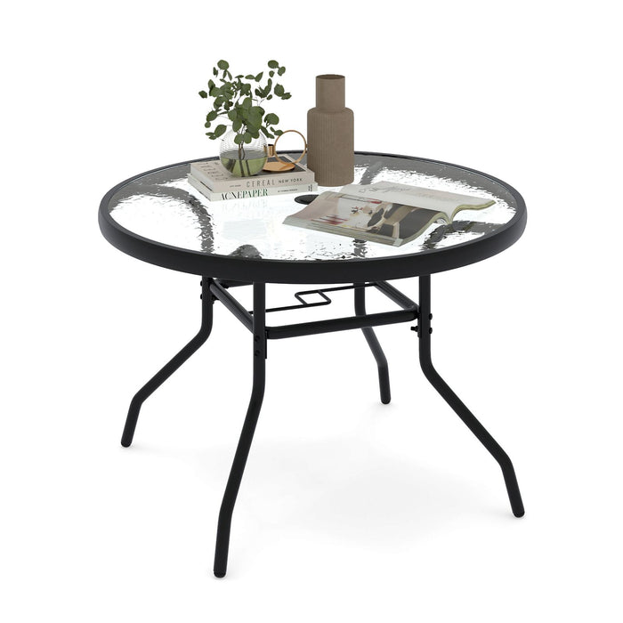 Outdoor Round Bistro Table with Tempered Glass Top and 4.2cm Umbrella Hole