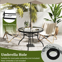 Outdoor Round Bistro Table with Tempered Glass Top and 4.2cm Umbrella Hole