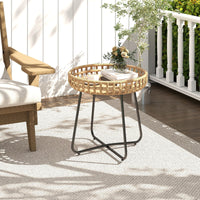 Outdoor Round Side Table Set of 2 in Different Sizes with Metal Frames