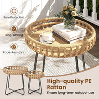 Outdoor Round Side Table Set of 2 in Different Sizes with Metal Frames
