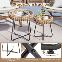 Outdoor Round Side Table Set of 2 in Different Sizes with Metal Frames