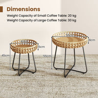 Outdoor Round Side Table Set of 2 in Different Sizes with Metal Frames