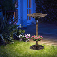 Outdoor Solar Bird Bath Standing Pedestal with Feeder and Lamp for Garden