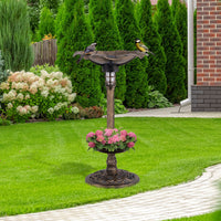 Outdoor Solar Bird Bath Standing Pedestal with Feeder and Lamp for Garden