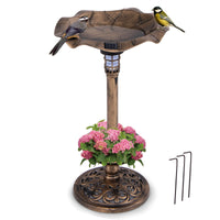 Outdoor Solar Bird Bath Standing Pedestal with Feeder and Lamp for Garden