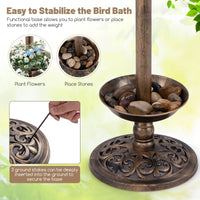 Outdoor Solar Bird Bath Standing Pedestal with Feeder and Lamp for Garden