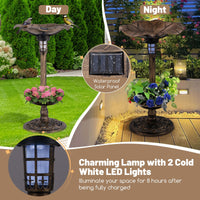 Outdoor Solar Bird Bath Standing Pedestal with Feeder and Lamp for Garden