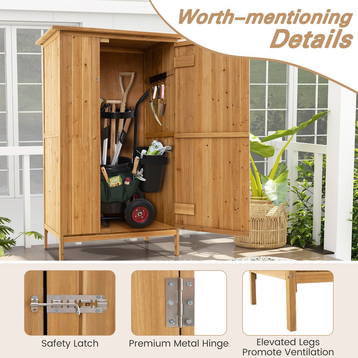150x91cm Wooden Storage Cabinet for Garden with Lockable Door