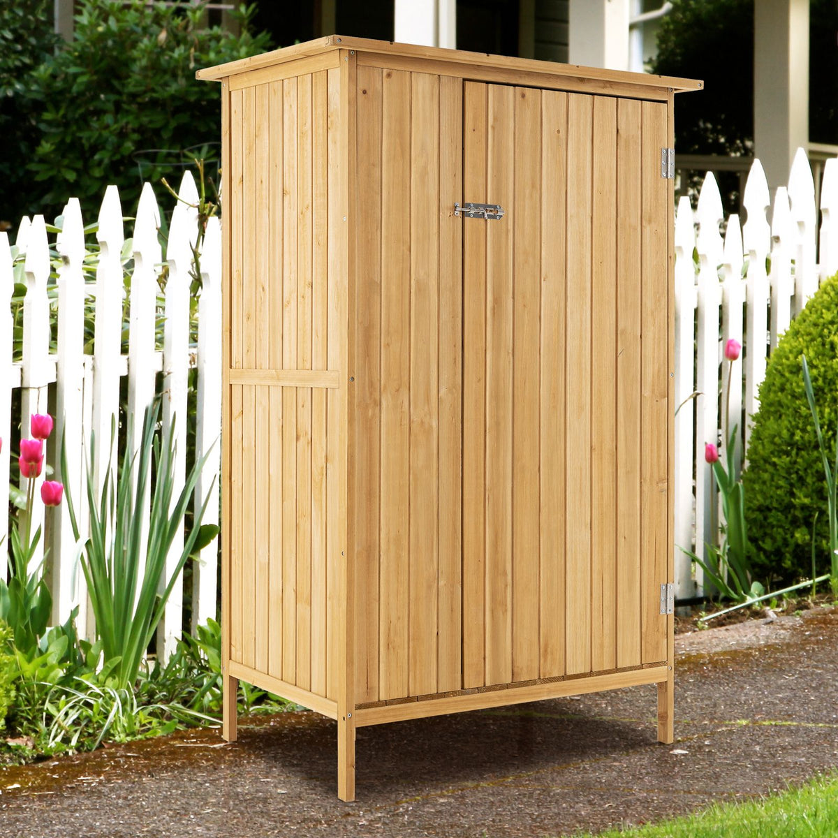 150x91cm Wooden Storage Cabinet for Garden with Lockable Door