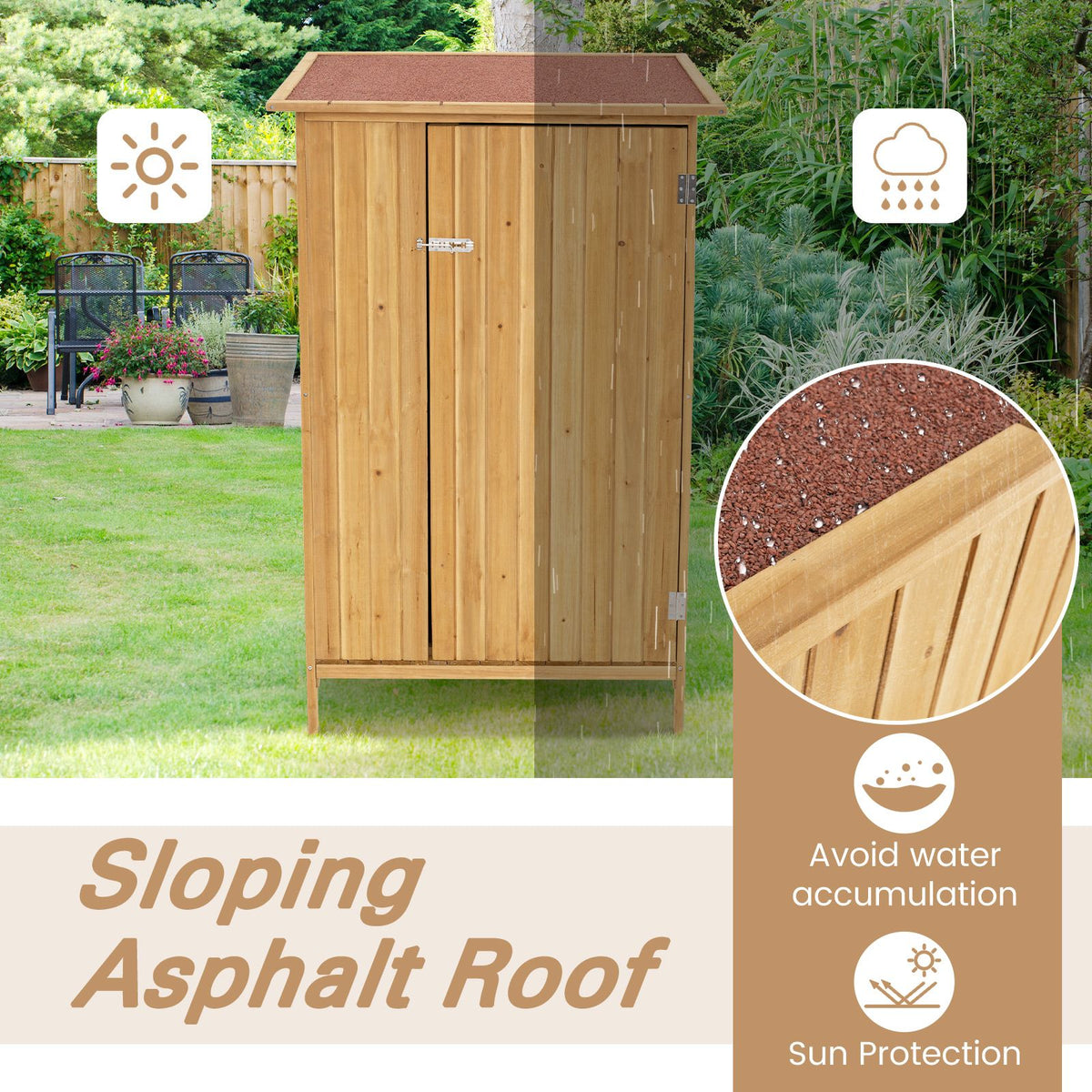 150x91cm Wooden Storage Cabinet for Garden with Lockable Door