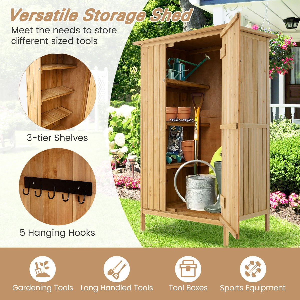 150x91cm Wooden Storage Cabinet for Garden with Lockable Door
