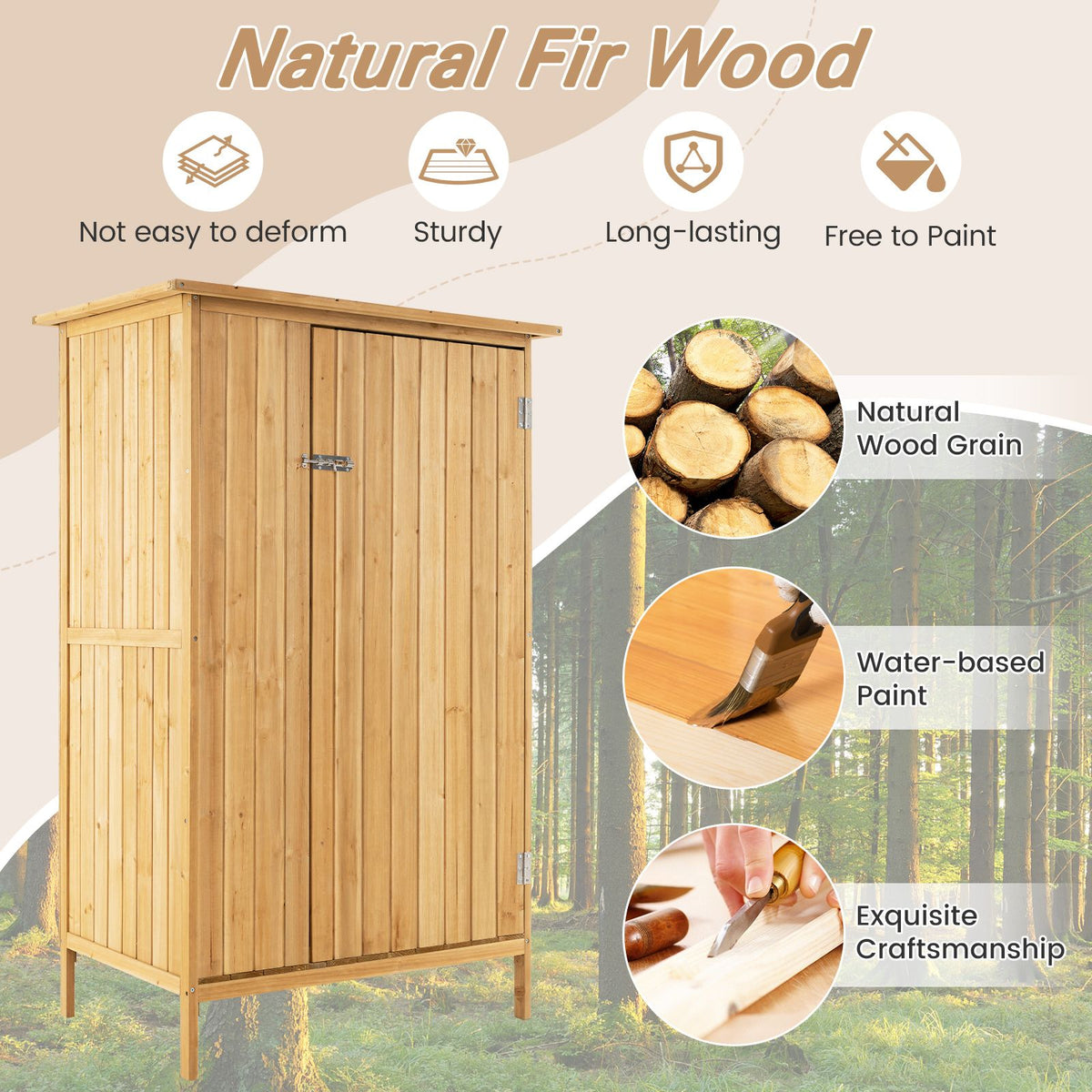 150x91cm Wooden Storage Cabinet for Garden with Lockable Door