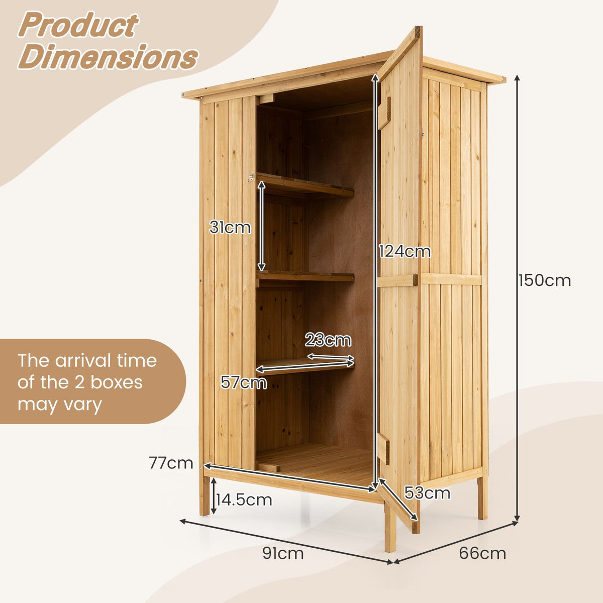 150x91cm Wooden Storage Cabinet for Garden with Lockable Door