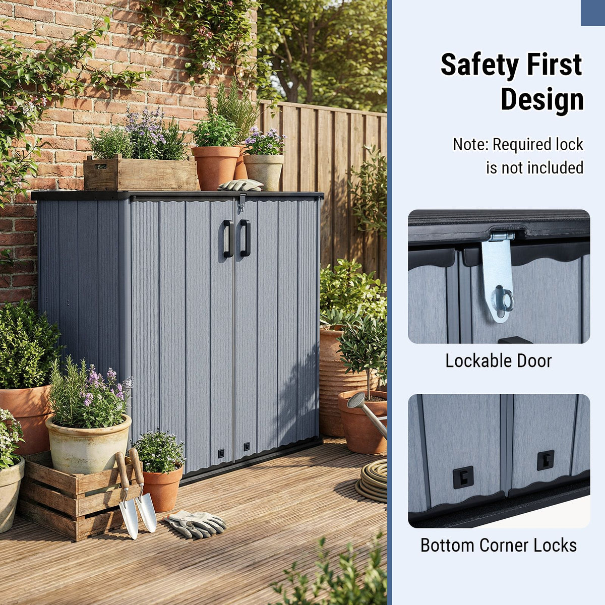 665 L Outdoor Storage Shed with Lockable Door and Waterproof Grooved Roof