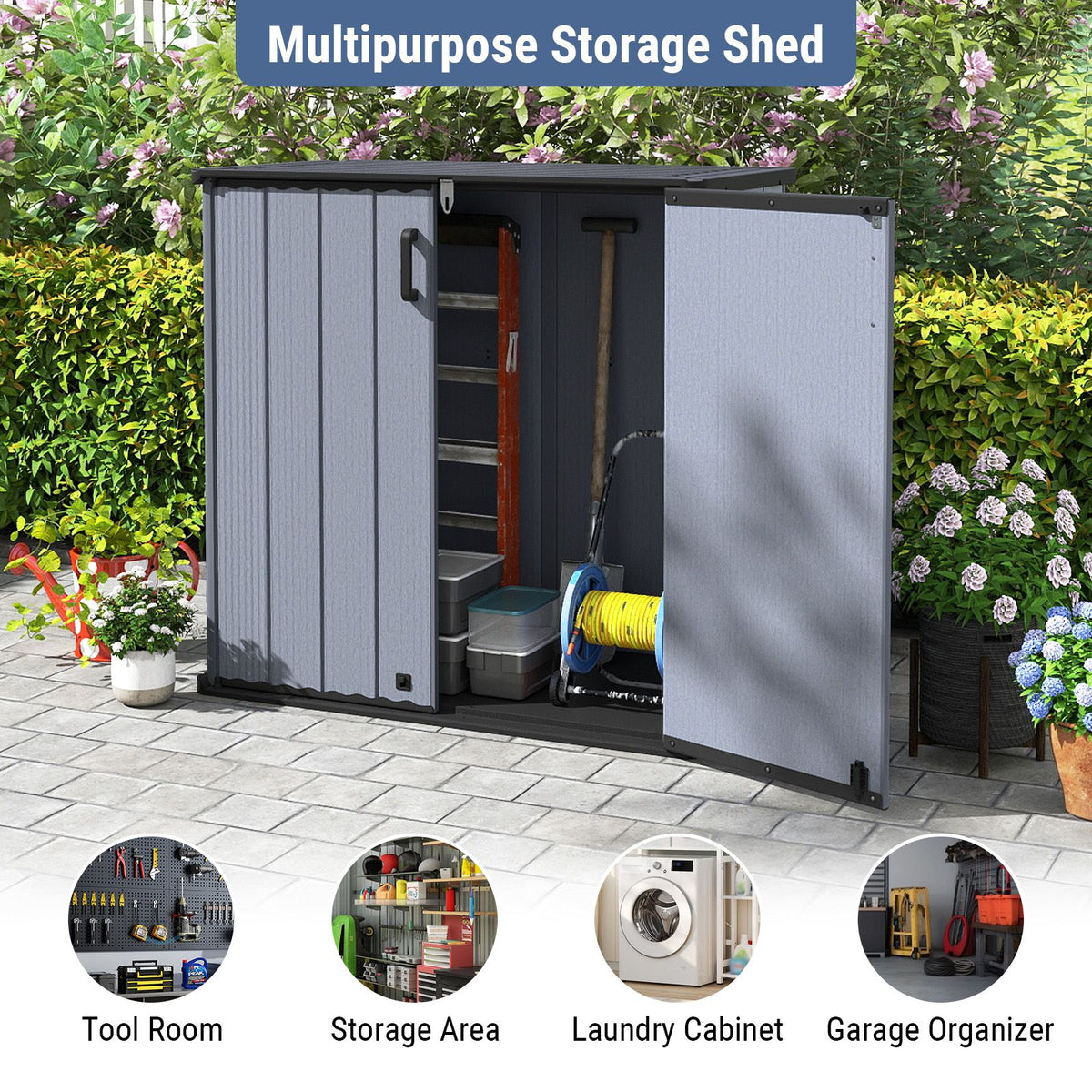 665 L Outdoor Storage Shed with Lockable Door and Waterproof Grooved Roof