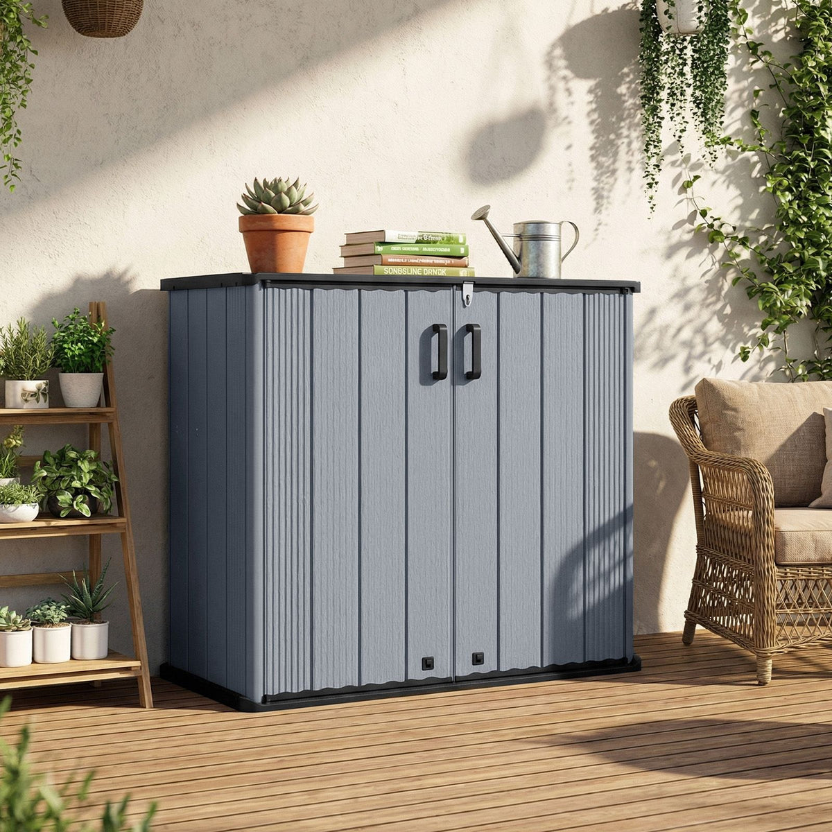 665 L Outdoor Storage Shed with Lockable Door and Waterproof Grooved Roof