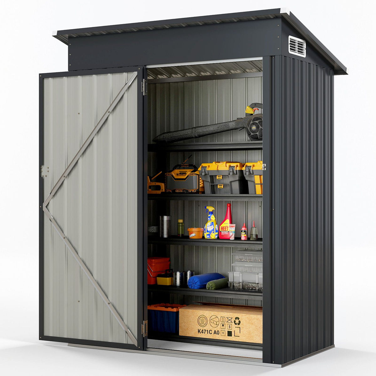 Outdoor Storage Shed with Galvanized Metal Frame and Door with Latch for Garden