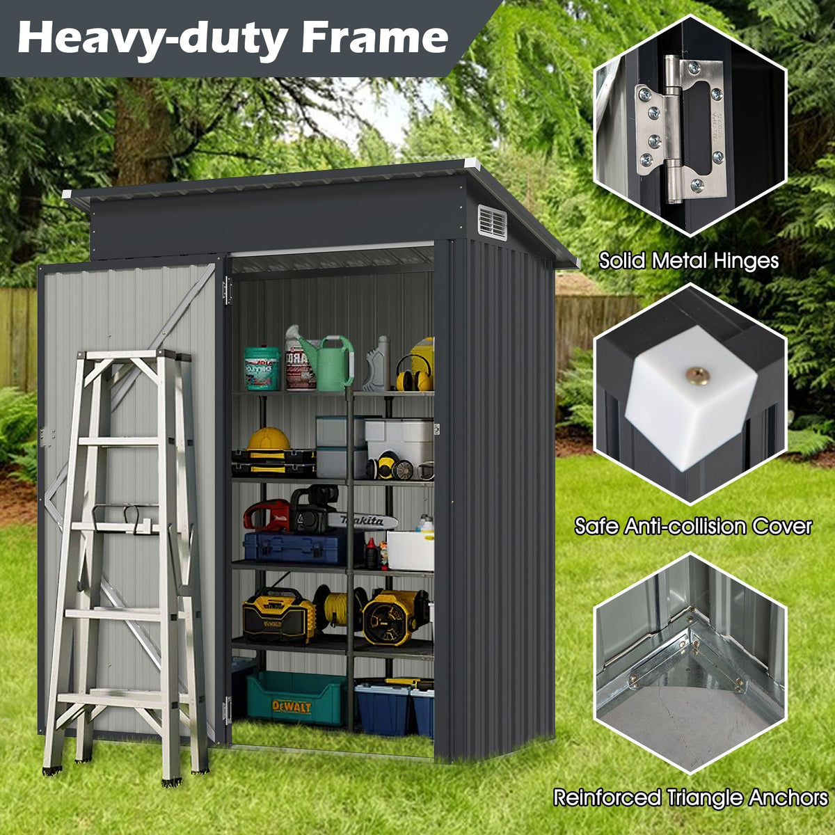 Outdoor Storage Shed with Galvanized Metal Frame and Door with Latch for Garden
