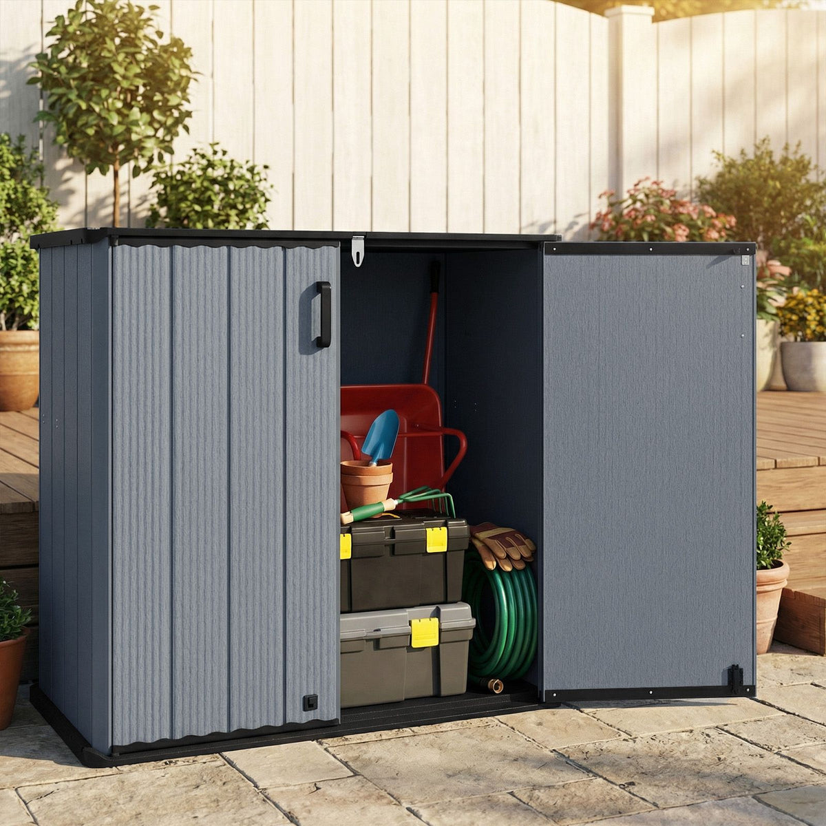 665 L Outdoor Storage Shed with Lockable Door and Waterproof Grooved Roof