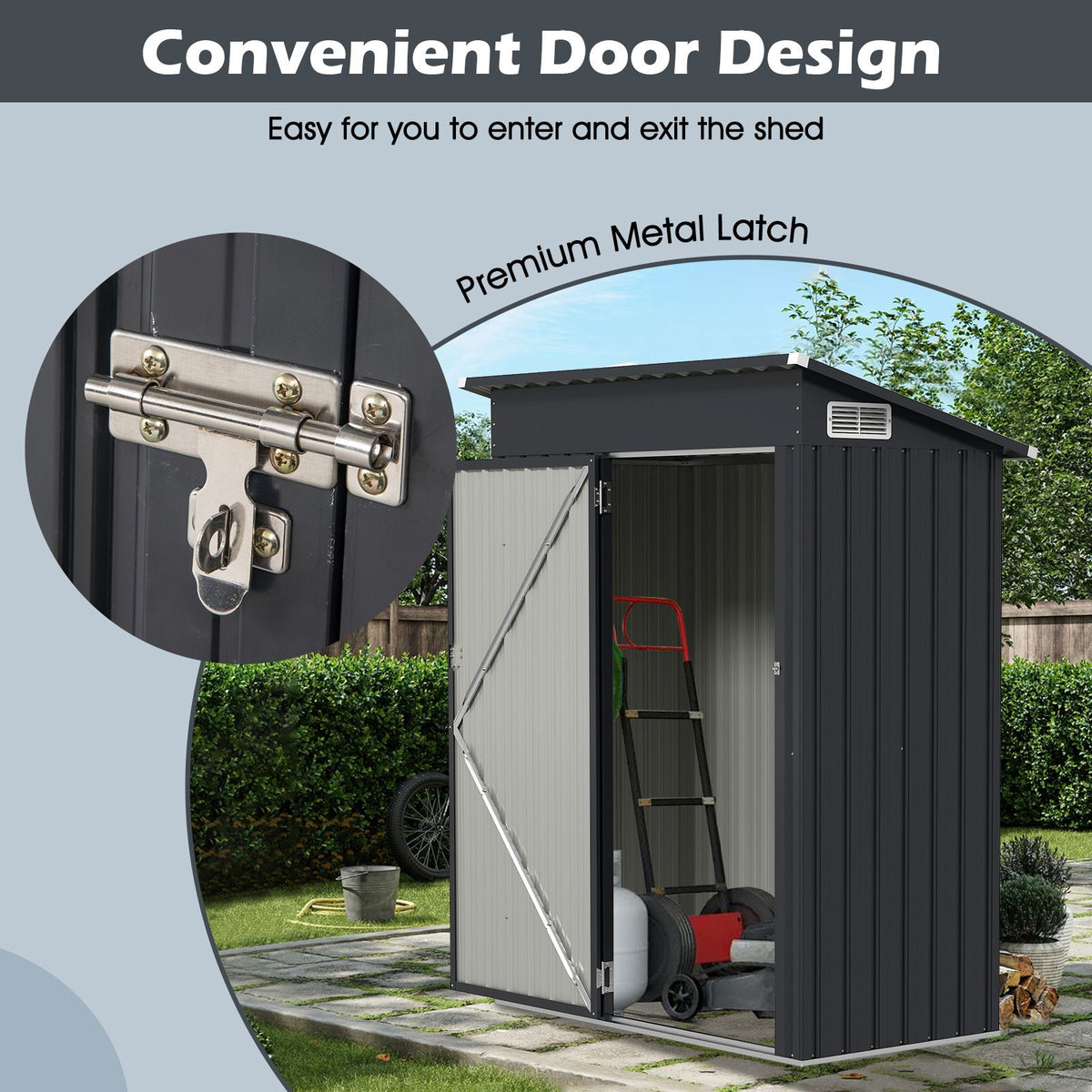 Outdoor Storage Shed with Galvanized Metal Frame and Door with Latch for Garden