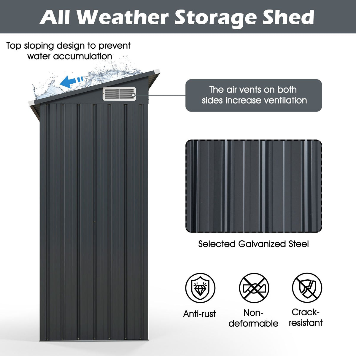 Outdoor Storage Shed with Galvanized Metal Frame and Door with Latch for Garden