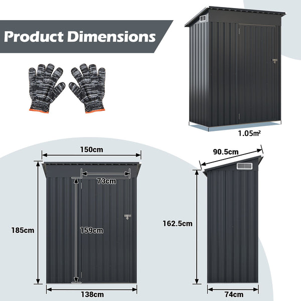 Outdoor Storage Shed with Galvanized Metal Frame and Door with Latch for Garden