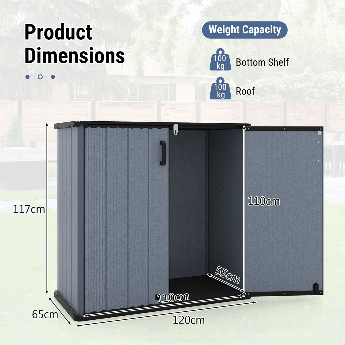 665 L Outdoor Storage Shed with Lockable Door and Waterproof Grooved Roof
