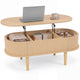 Oval Lift Top Fluted Design Coffee Table with Storage and Raised Wood Feet