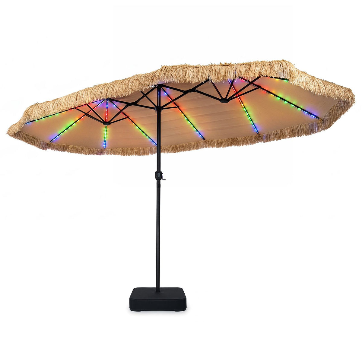 4.5x2.8M Double Sided Thatched Tiki Umbrella with Crank and 12 Ribs