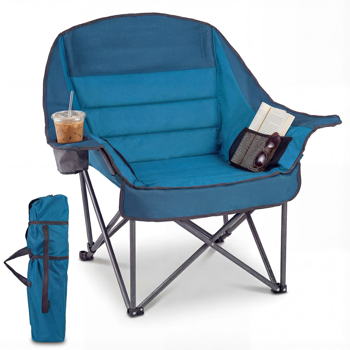 Oversized Camping Chair with Side Pockets and Cup Holder for Outdoor Sports