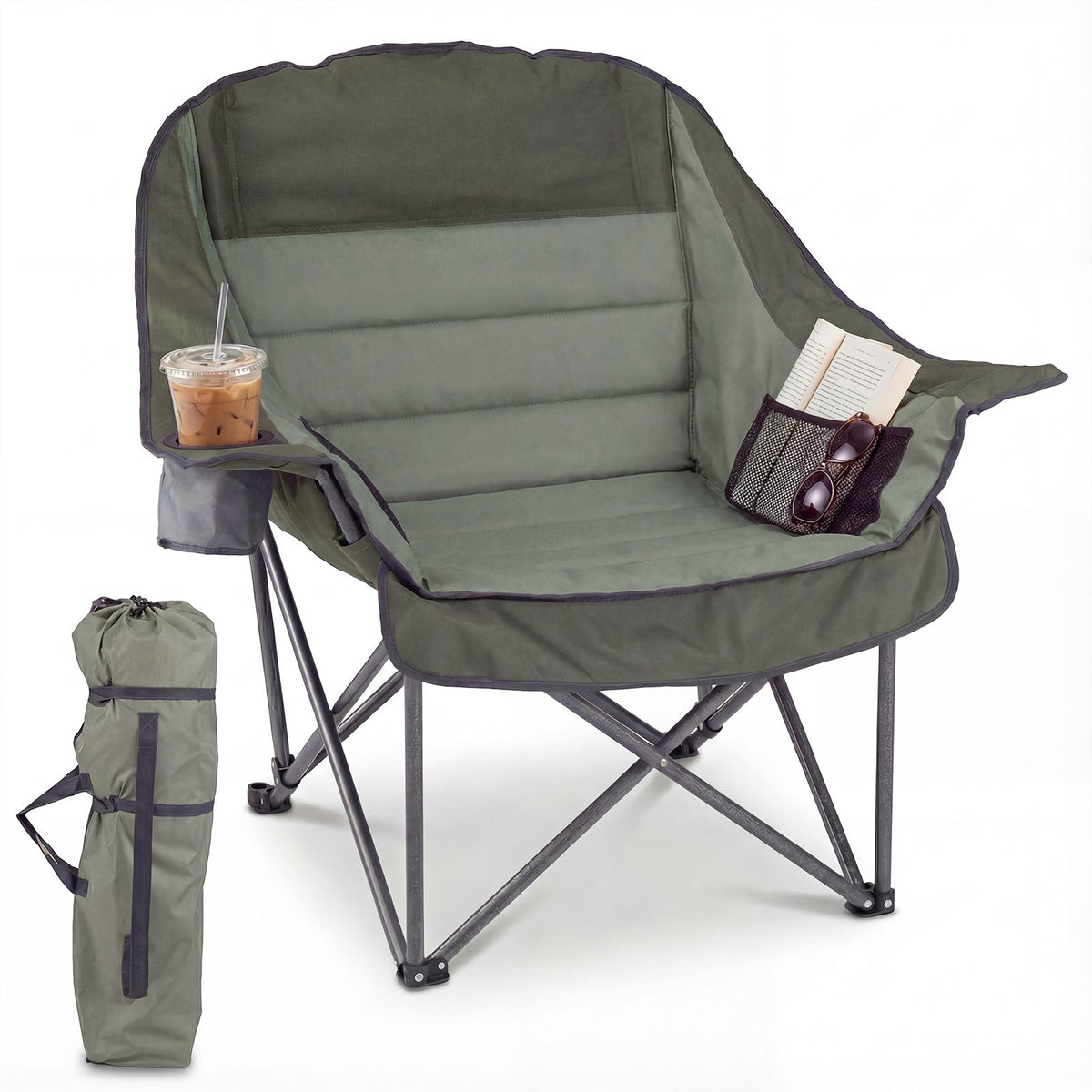 Oversized Camping Chair with Side Pockets and Cup Holder for Outdoor Sports