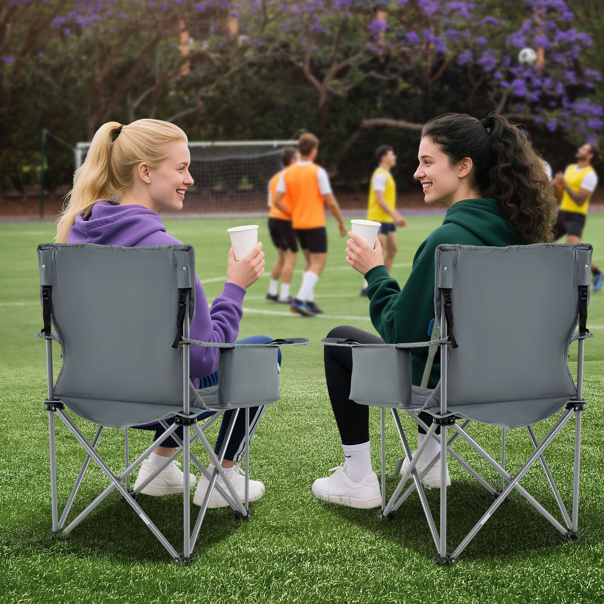 Heavy Duty Oversized Camping Chairs with Cooler Pouch and Cup Holder