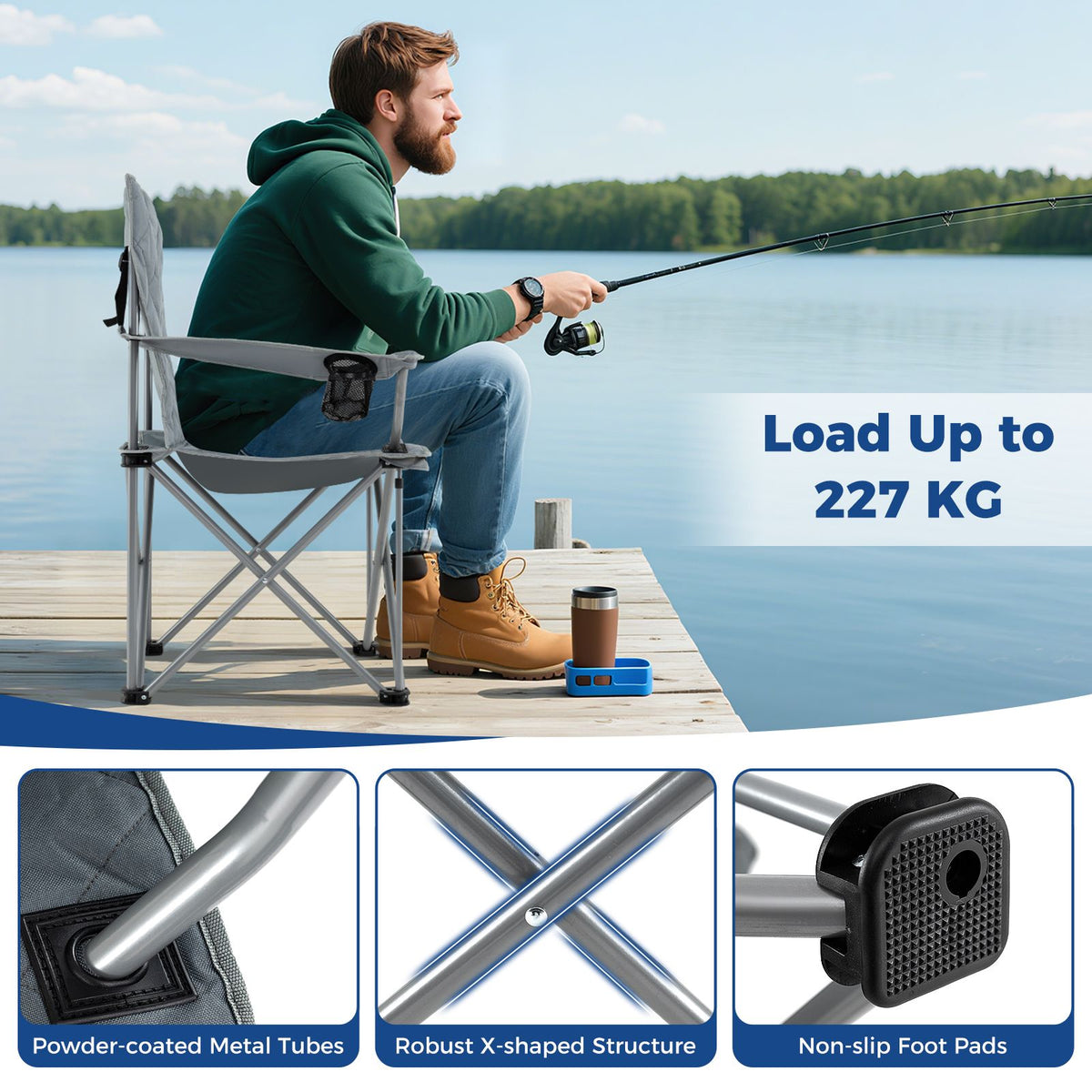 Heavy Duty Oversized Camping Chairs with Cooler Pouch and Cup Holder