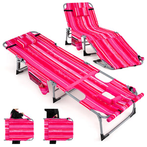 Outdoor Folding Chaise Lounge Chair, 5-position Lounge Chair with Adjustable Footrest