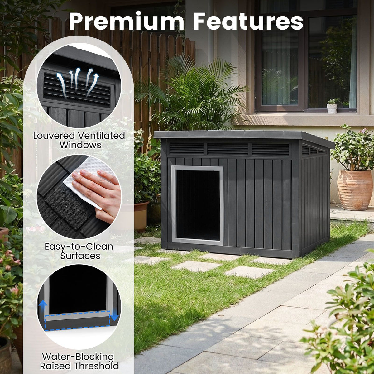 Dog House with Openable Sloped Roof and Air Vents Fits Medium Dogs