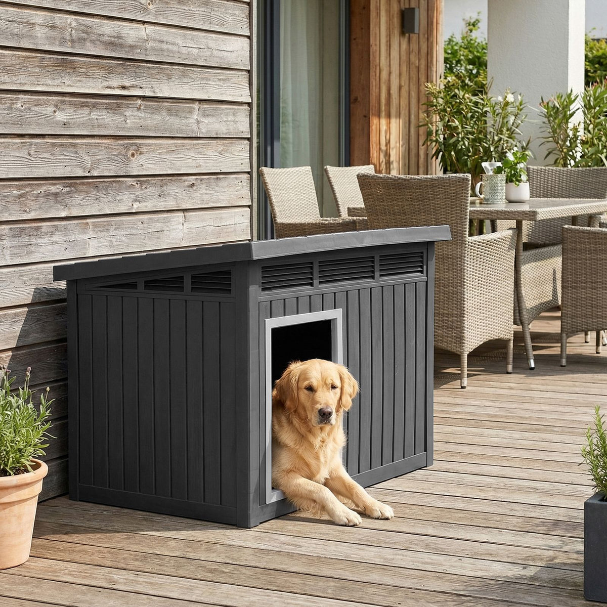 Dog House with Openable Sloped Roof and Air Vents Fits Medium Dogs