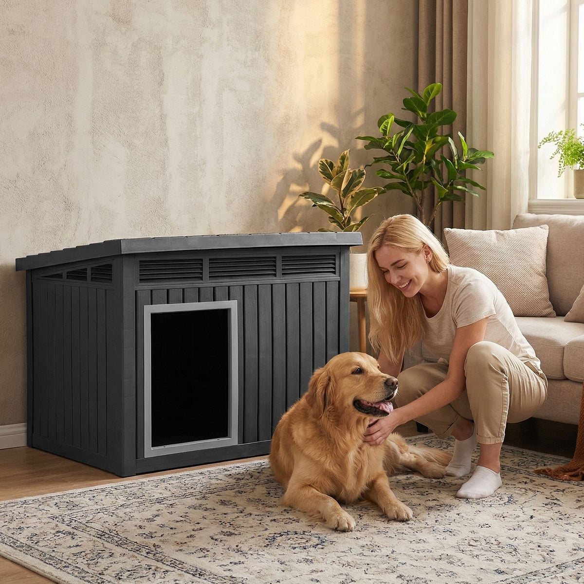 Dog House with Openable Sloped Roof and Air Vents Fits Medium Dogs