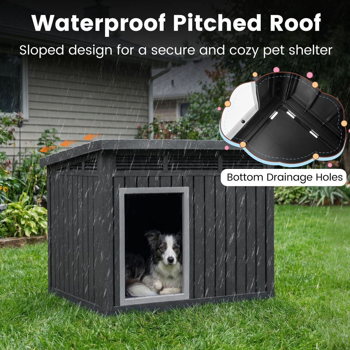 Dog House with Openable Sloped Roof and Air Vents Fits Medium Dogs