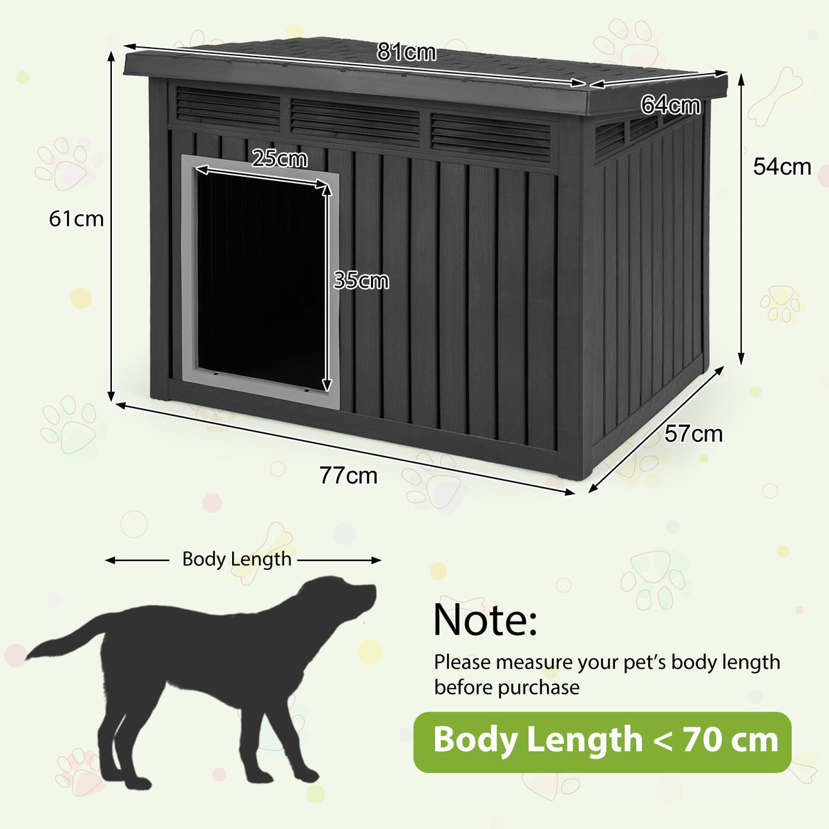 Dog House with Openable Sloped Roof and Air Vents Fits Medium Dogs