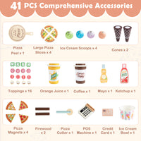 Wooden Pretend Play Snack Cart with Oven and Magnetic Blackboard