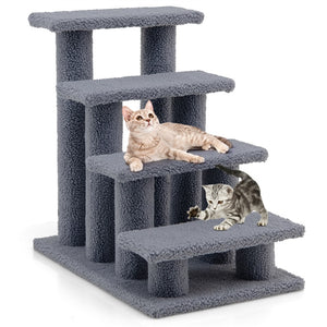 4-Step Pet Stairs for Cats and Dogs, Carpeted Cat Scratching Post Pet Ramp