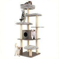 Cat Tree, Wooden Cat Tower with 6-Layer Platform, Sisal Rope Scratching Posts