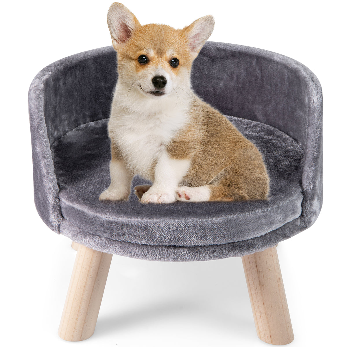 42 CM Dog Sofa Bed Pet Sleeping Couch with Round Padded Cushion & Detachable Pad