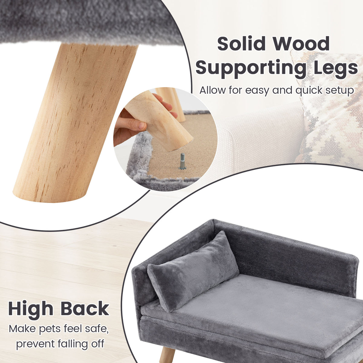Elevated Pet Bed for Medium & Small-Sized Dogs Puppies Cats Kittens, Dog Sofa Bed with Removable Cozy Padded Pad & Pillow, Sturdy Wood Legs