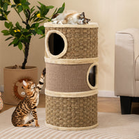3-Story Cat Condo, 70 CM Multi-Level Cat Hideaway with Sisal Scratching Pad