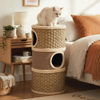 3-Story Cat Condo, 70 CM Multi-Level Cat Hideaway with Sisal Scratching Pad