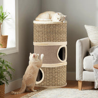 3-Story Cat Condo, 70 CM Multi-Level Cat Hideaway with Sisal Scratching Pad