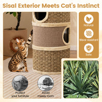 3-Story Cat Condo, 70 CM Multi-Level Cat Hideaway with Sisal Scratching Pad