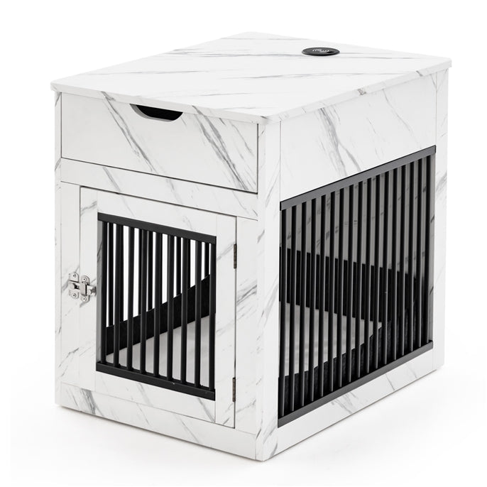 Decorative Dog Kennel End Table with Wired & Wireless Charging