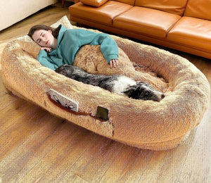 Washable Fluffy Faux Fur Nap Bed Fits Pets & People Adults Doze Off
